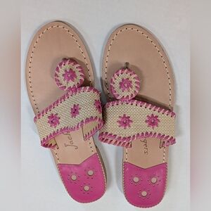 Jack Rogers Classic Jacks Sandals Tan Pink Leather Size 7